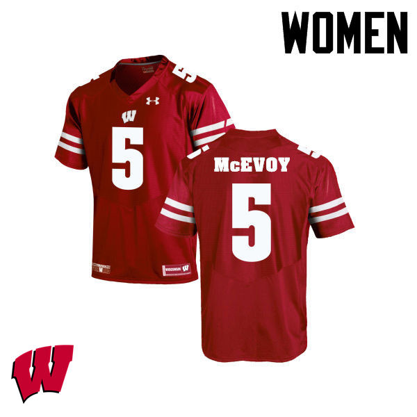 Wisconsin Badgers Women's #5 Tanner McEvoy NCAA Under Armour Authentic Red College Stitched Football Jersey WM40X38QA